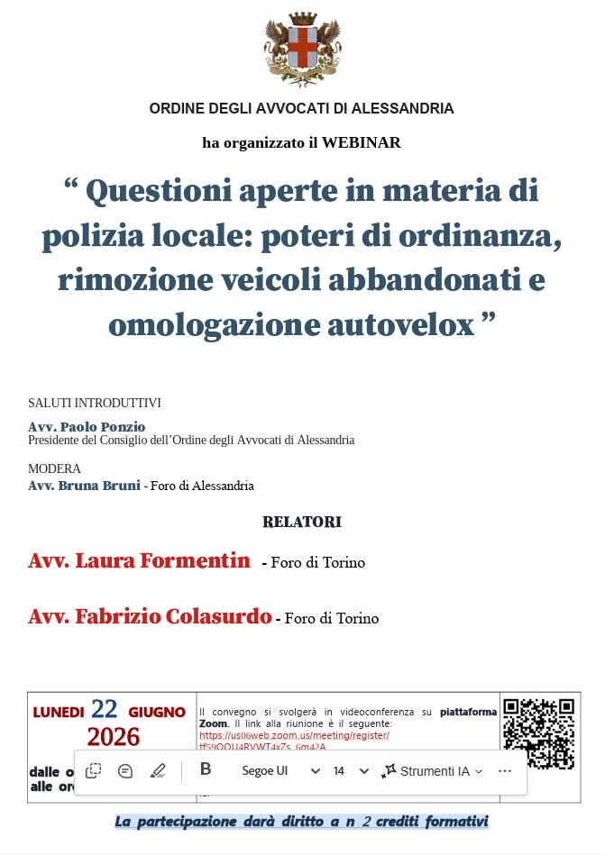 Webinar “Questioni aperte in materia di polizia locale” – 22.06.2026