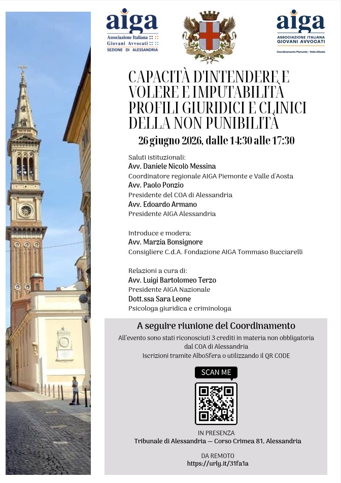 Webinar   “Capacità d’intendere e volere e imputabilità.”  – 26.06.2026